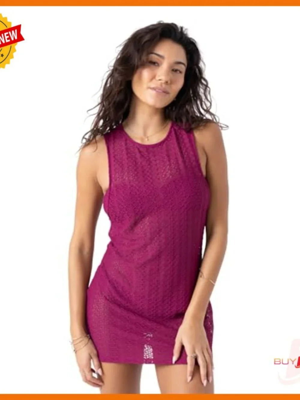 Midi Beach Cover Up Dress, Lightweight Breathable Fabric, Tie Closure - Picture 4 of 6